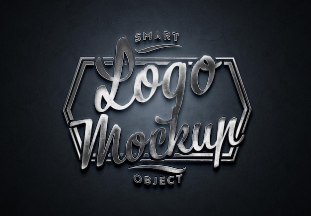 Chrome metal 3d logo effect mockup