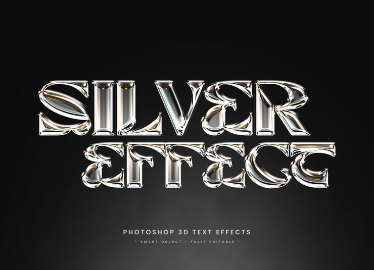 PSD chrome metal silver text effect