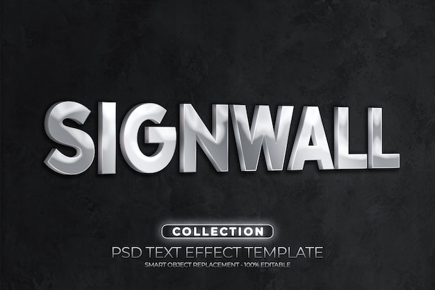 PSD chrome metalic sign mockup logo on black concrete wall