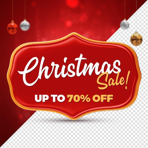 Chrtistmas sale offer frame isolated 3d render discount up to 70 percent off