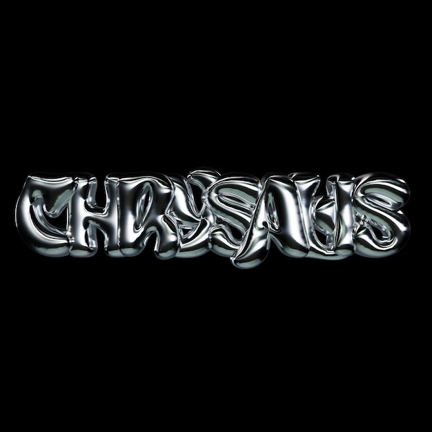 CHRYSAUS - Chrome 3D Text on Black Background