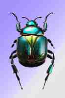 PSD chrząszcz z niebieskim ciałem i zielonym robakiem na plecach