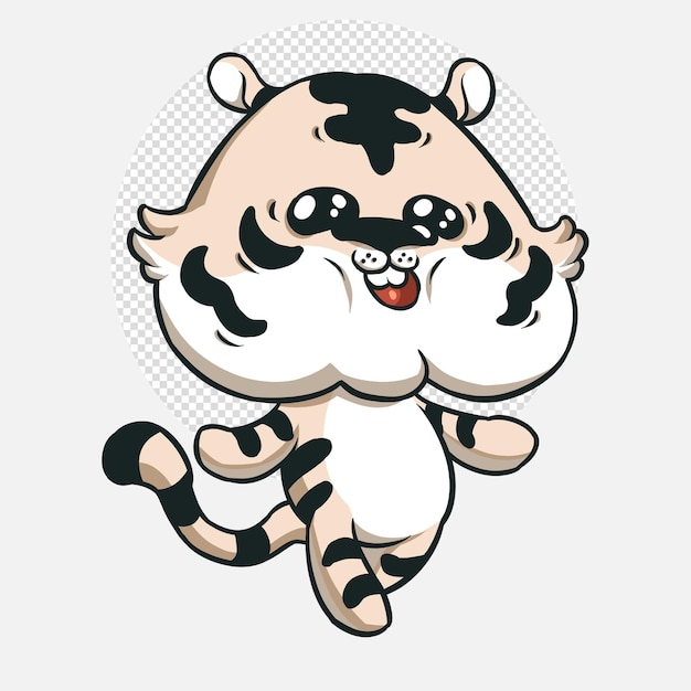 PSD chubby white tiger walking cartoon illustration.    animal nature concept isolated.