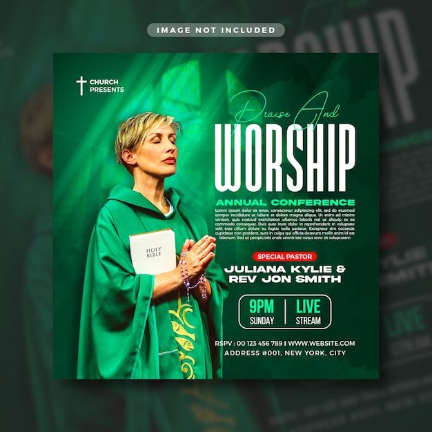 PSD church conference flyer post w mediach społecznościowych i baner internetowy na instagramie