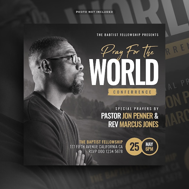 PSD church conference flyer pray for the world social media post and web banner