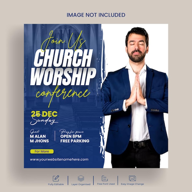 Volantino per conferenza della chiesa e modello di banner per post sui social media