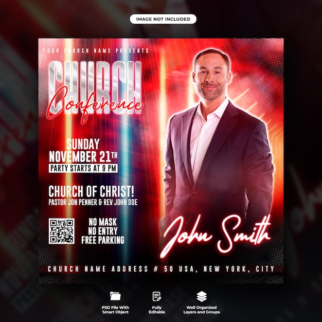 PSD church conference flyer and social media post template