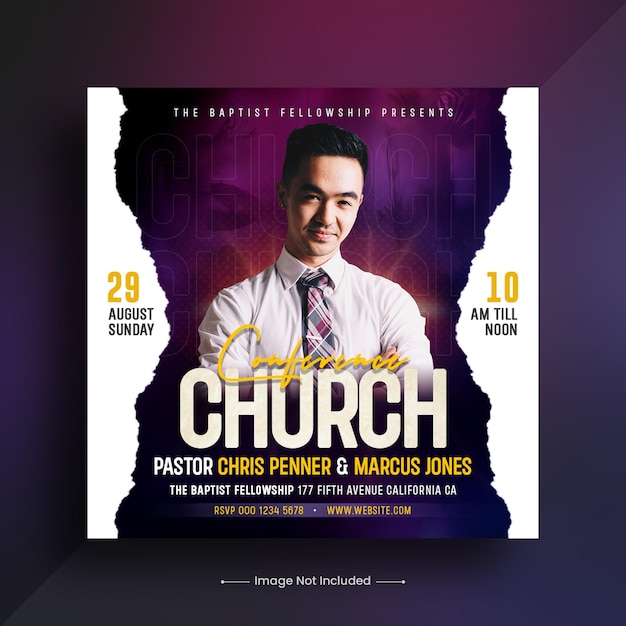 church conference flyer social media post web banner template