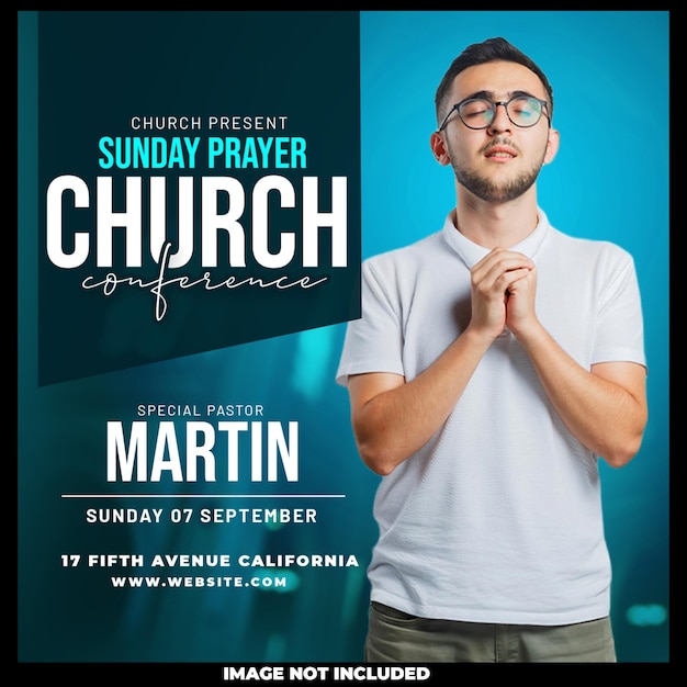 Flyer della conferenza della chiesa, post sui social media, banner web
