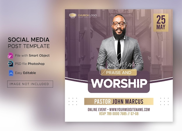 PSD church conference social media post or square flyer web banner template