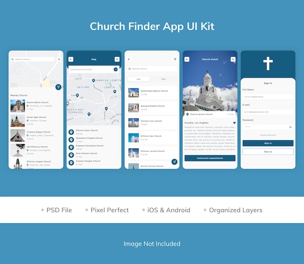 PSD church finder app ui kit