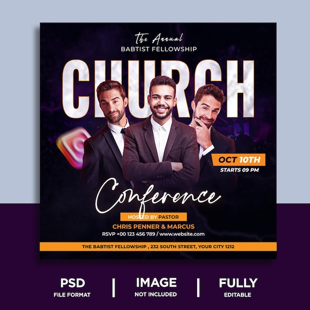 PSD church flyer social media or instagram post and web banner template