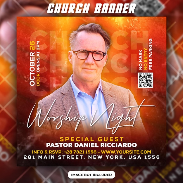 PSD church night party flyer and social media banner template