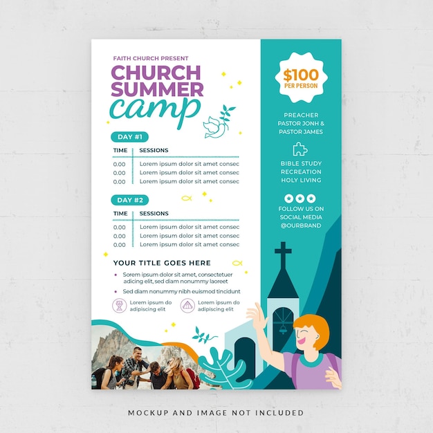 Church summer camp flyer template in psd