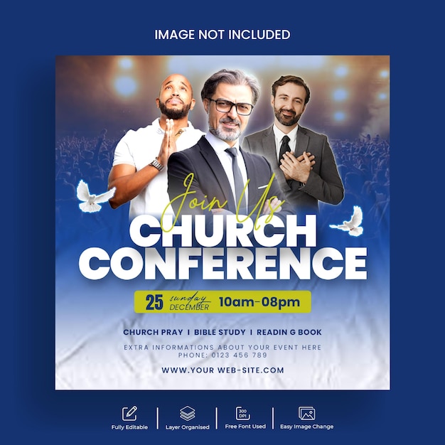 Church worship conference church event flyer and social media post banner template