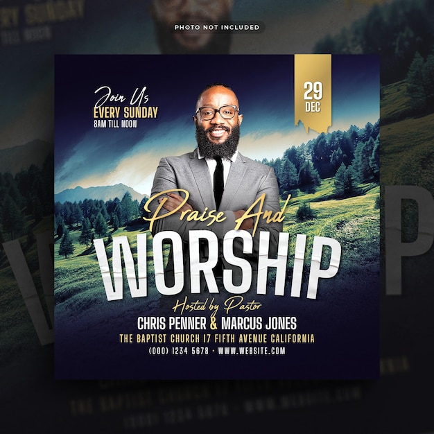 PSD church worship flyer instagram social media post and web banner