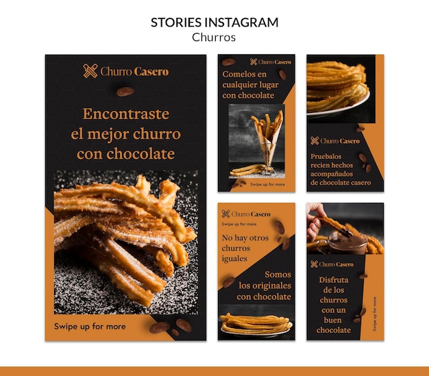 Modello di storie di instagram di concetto di churros