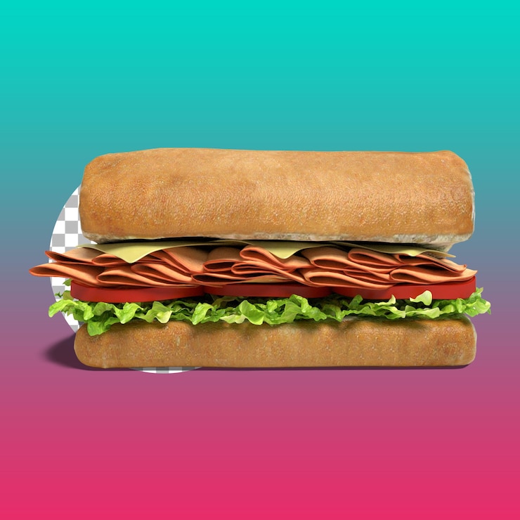 PSD ciabatta sandwich with lettuce tomatoes prosciutto and cheese isolated