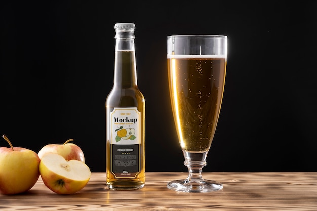 PSD cider bottle mockup with fruits