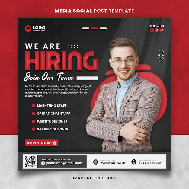 Ciemnoczerwony Zatrudniamy stanowisko Szablon postu w mediach społecznościowych