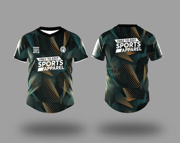 Ciemnozielony geometryczny projekt koszulki sportowej