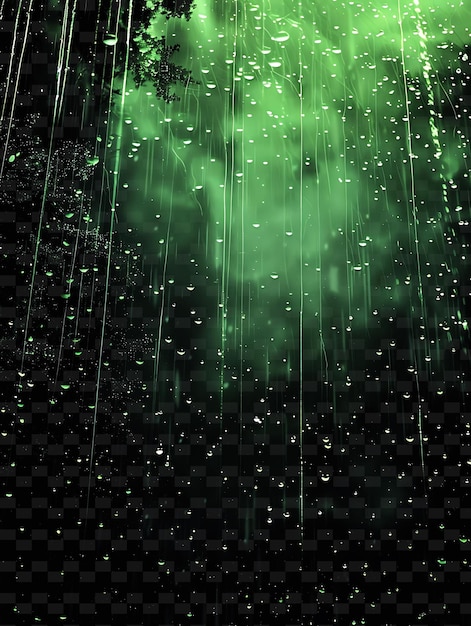 PSD ciemny błyszczący deszcz z czarnymi kropelkami i zielonym duchowym kolorem png neon light effect y2k collection