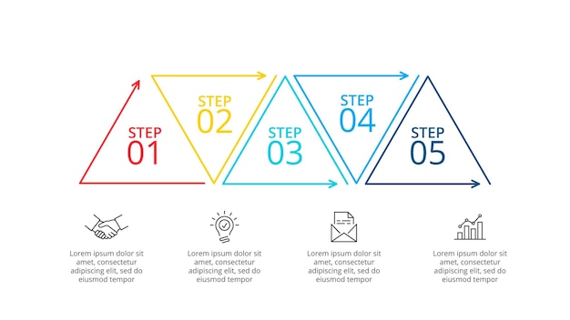 PSD cienkie płaskie trójkąty do infografiki koncepcja biznesowa z 5 opcjami kroków lub procesów
