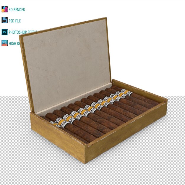 PSD cigar box 3d render psd