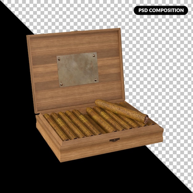 PSD cigar box 3d rendering isolated premium psd