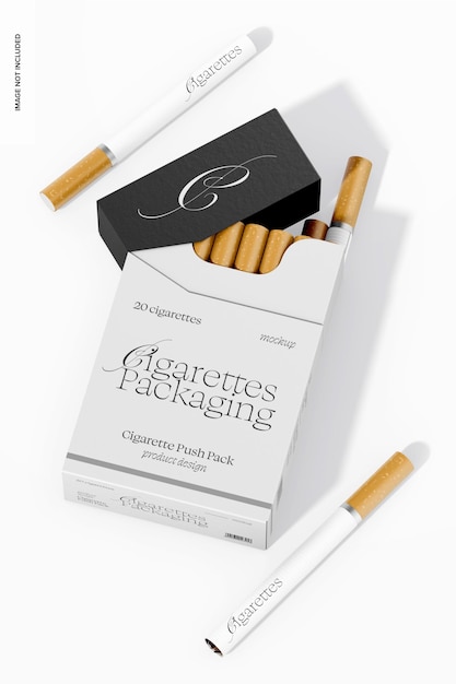 Cigarette push pack mockup opened