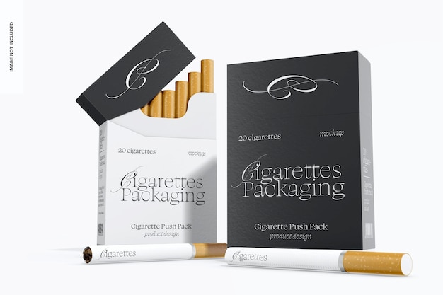 Cigarette push packs mockup opened and closed