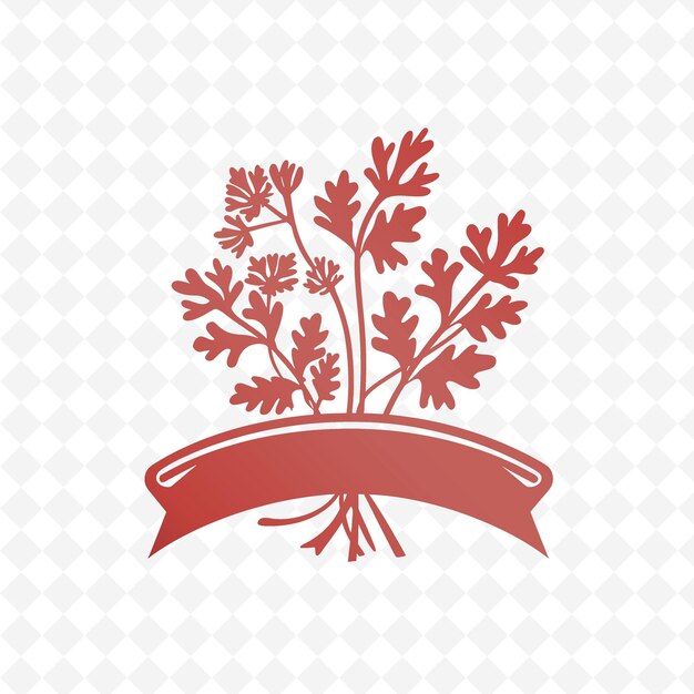 PSD cilantro sprig badge logo with decorative ribbon and floral nature herb vector design collections