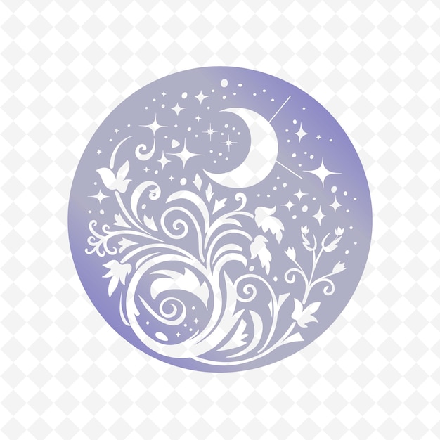 PSD Круглый логотип cilantro sprig с декоративными вихрями и звездами природы травяных векторных дизайнерских коллекций