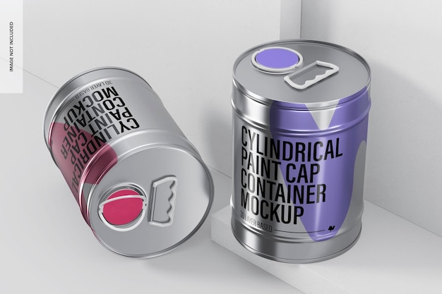 Cilindrische paint cap containers mockup, perspectief