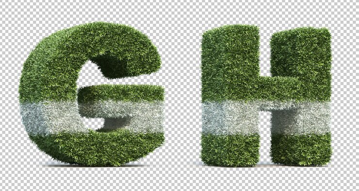 PSD çim oyun alanı alfabe g ve alfabe h'nin 3d render'ı