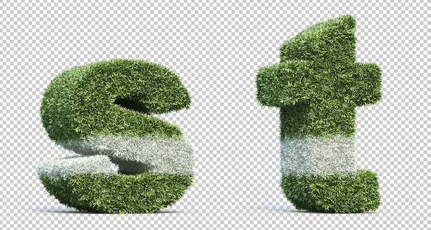 Çim oyun alanı alfabe s ve alfabe t'nin 3D render'ı