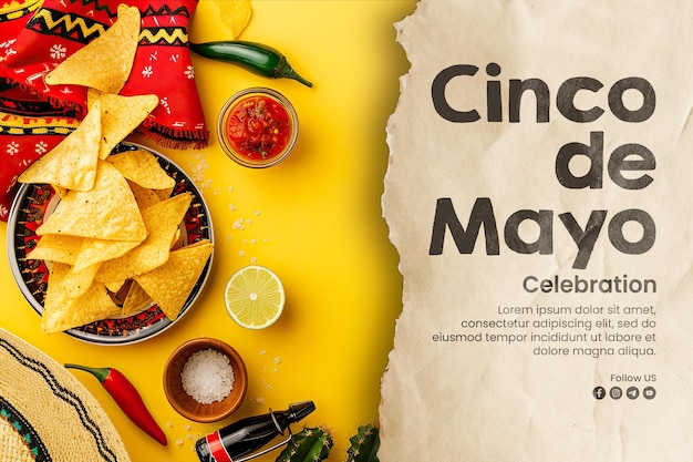 PSD cinco de mayo banner template and social media post