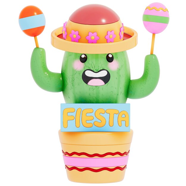 PSD cinco de mayo cute cactus met fiesta banner 3d rendering