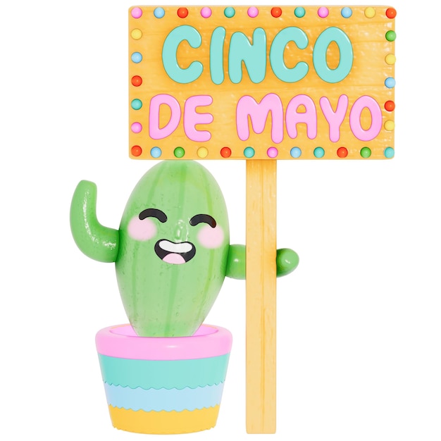 PSD cinco de mayo cactus carino con rendering 3d del banner