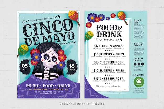 PSD cinco de mayo fiesta 青と紫のテーマ フライヤー テンプレート (psd)