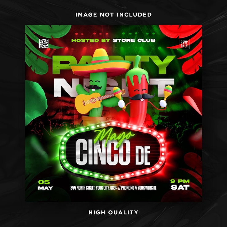 PSD cinco de mayo flyer fiesta koktajl szablon wakacyjny