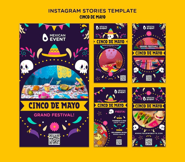 Design del modello di storie di instagram di cinco de mayo