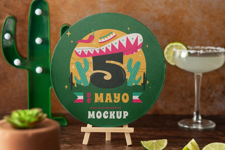장식과 장식품이 있는 Cinco de Mayo 모형 요소