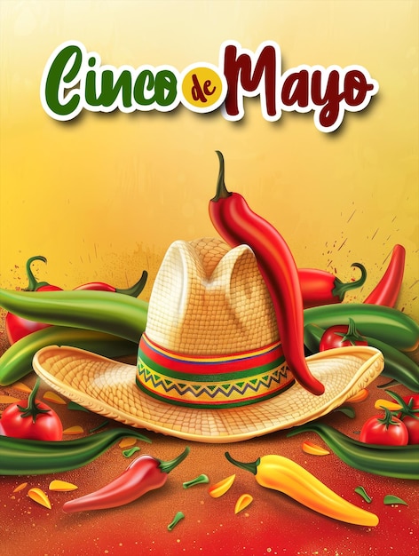 PSD cinco de mayo poster template with a cowboy hat and cactus background and a minimalist background