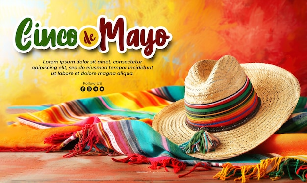 Cinco de mayo poster template with a cowboy hat and cactus background and a minimalist background