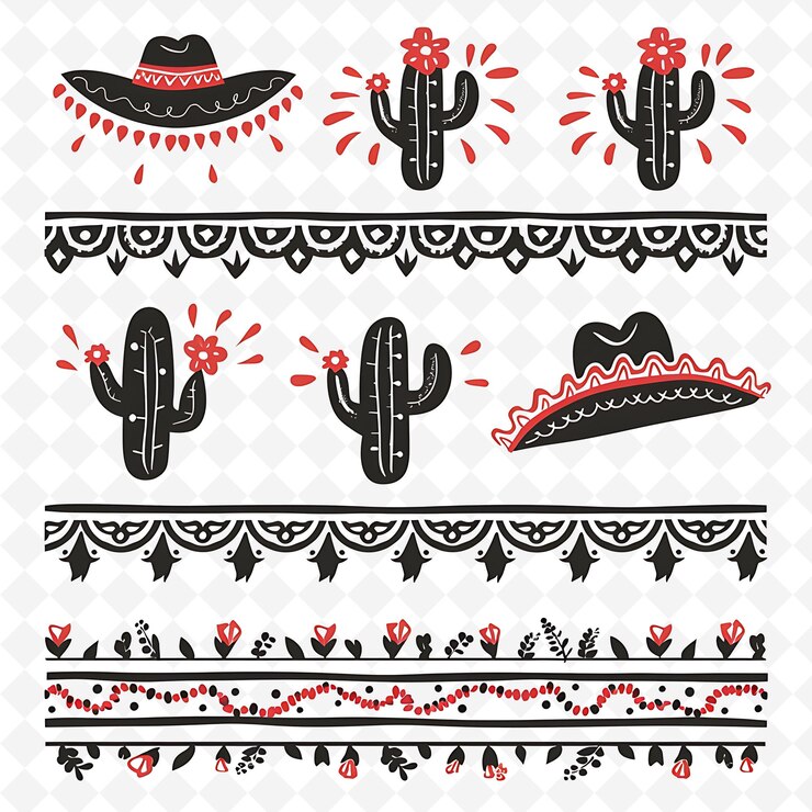 PSD cinco de mayo string borderlines design z motywami kaktusów kreatywne abstrakcyjne projekty artystyczne