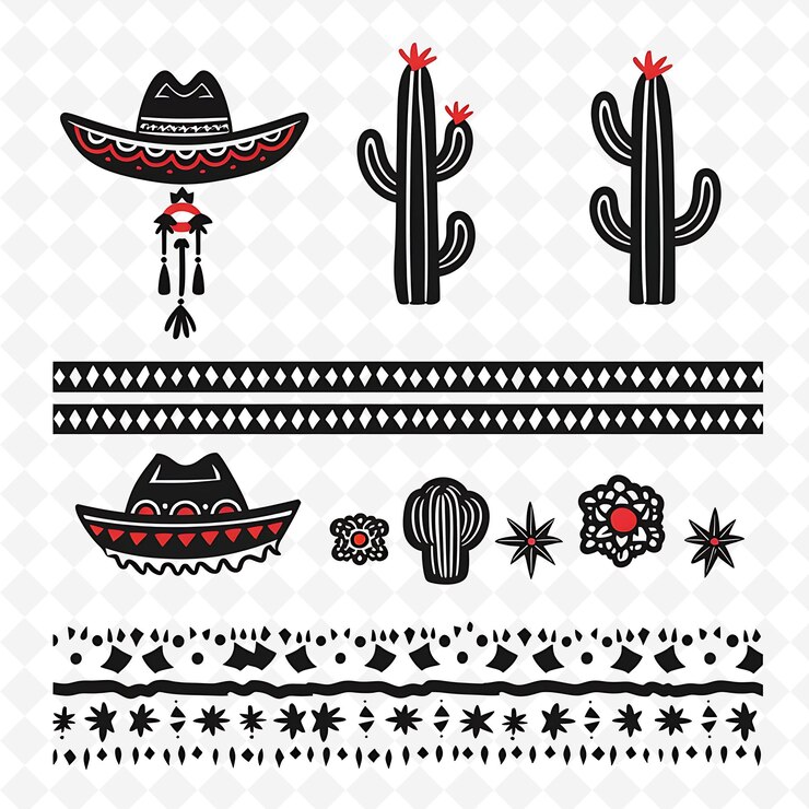 PSD cinco de mayo string borderlines design z motywami kaktusów kreatywne abstrakcyjne projekty artystyczne
