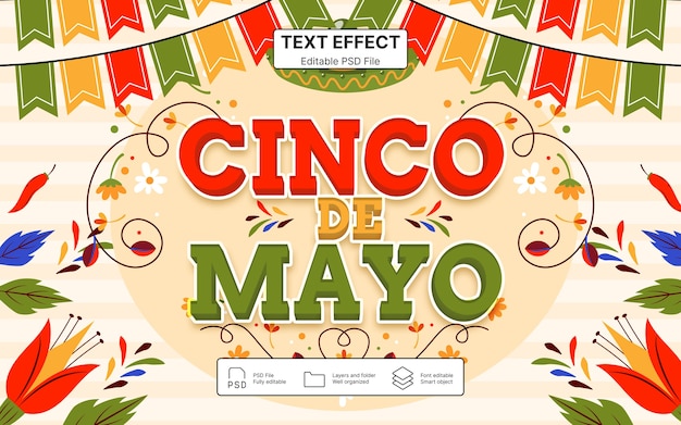 PSD effetto di testo cinco de mayo