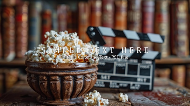 PSD concetto di cinema con clapboard e libro