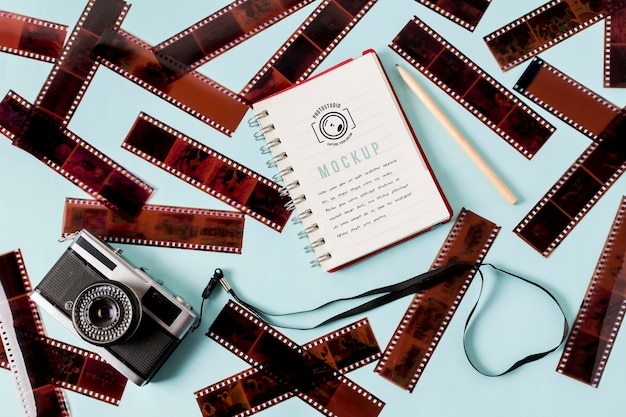 PSD cinema film rolls with notebook